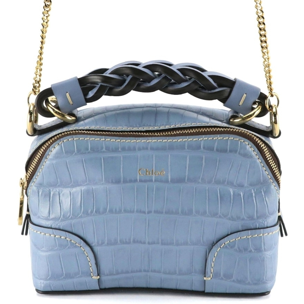Chloe Light Blue Croc-Embossed Crossbody Bag